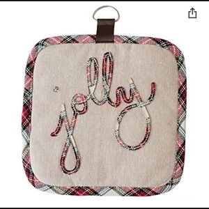 Mud Pie Kitchen Tartan Christmas "Jolly" Pot holder 8" square NWT,
